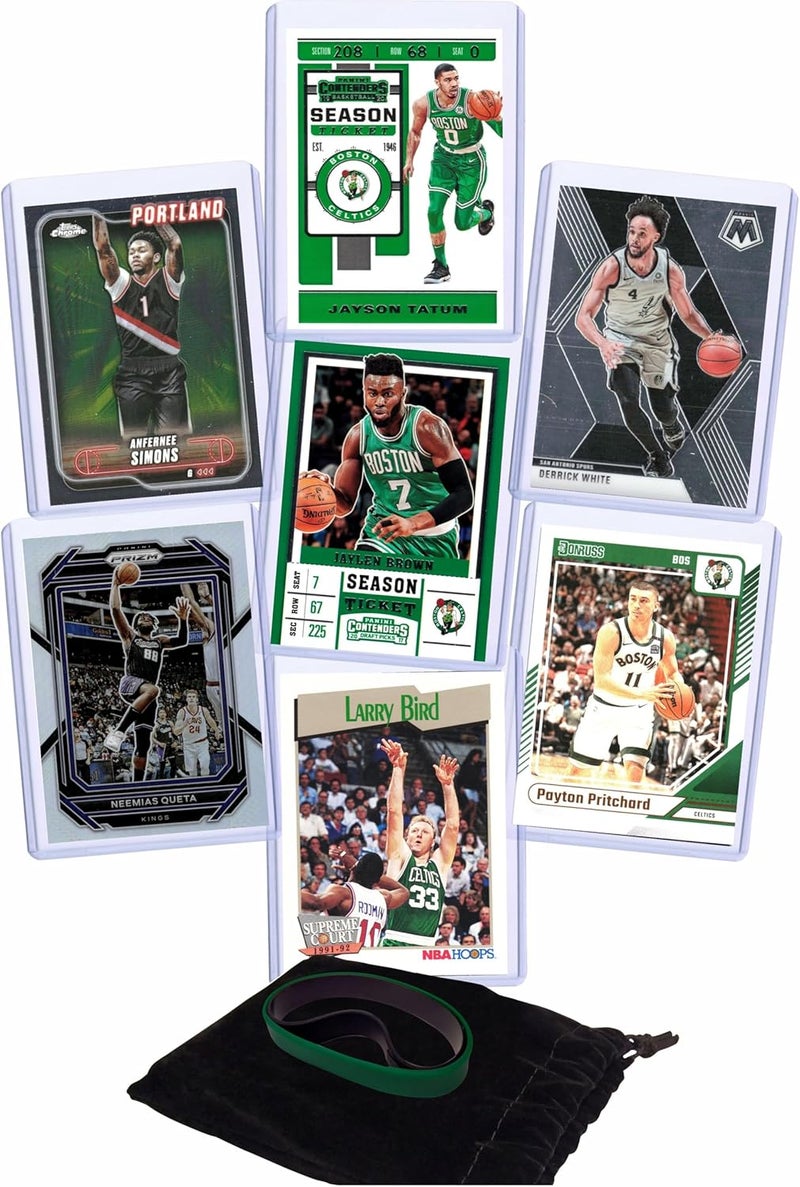 Chaser Boston Celtics Cards: Jayson Tatum, Al Horford, Brown, Porzingis, White, Simons, Pritchard, Bird ASSORTED Basketball Stars & GOATs Trading Card and Wristbands Gift Pack - Image 1